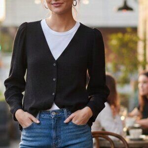 Madewell Westover Top Black Check V-Neck Button Front Long Sleeve Blouse Size 8